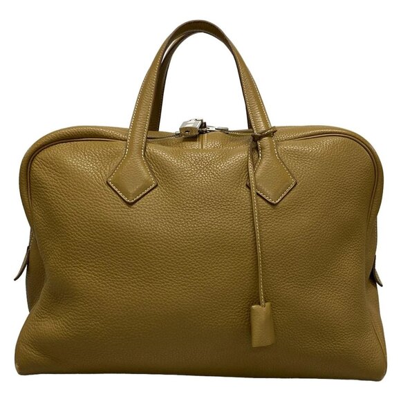 Auth HERMES Victoria 2 12H - Khaki Taurillon Clemence Square Q Business Bag - Picture 1 of 16